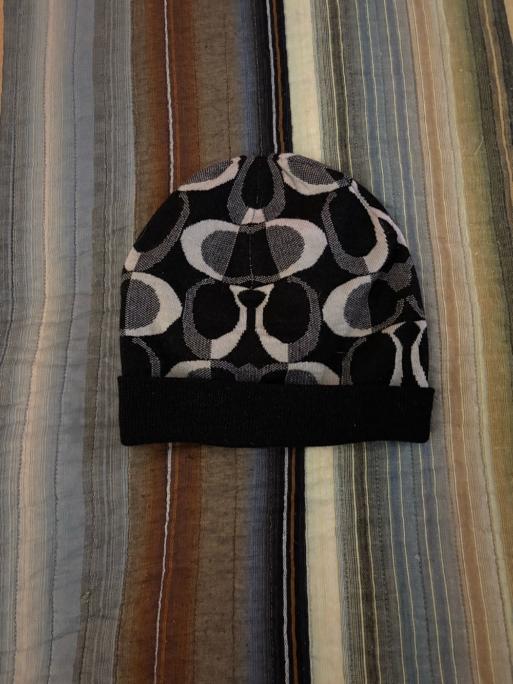 Coach Black and Gray Signature Beanie Hat